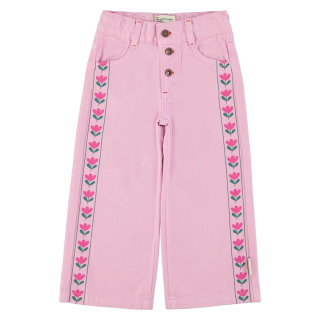 Piupiuchick Spijkerbroek Roze Bloemen Wide