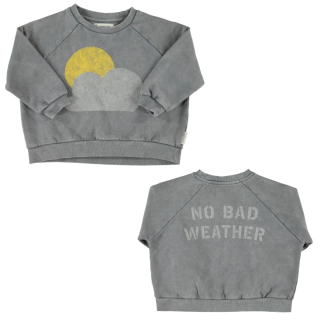 Piupiuchick sweater grijs No Bad Weather voorkant zon wolk print