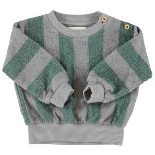 Piupiuchick sweater groen/grijs strepen badstof baby