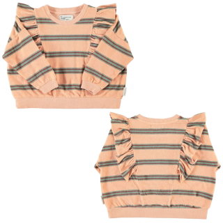 Piupiuchick sweater roze strepen met ruches voorkant