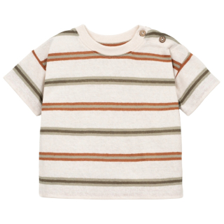 Play Up baby T-shirt beige/groen strepen met houten knoopjes
