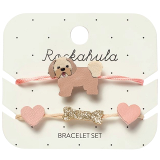 Rockahula armband roze hond 2 stuks dolly dog bracelet set met Shih-Tzu puppy en gouden glitter botje