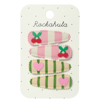 Rockahula haarclip roze/groen kers 4 stuks meisjes haaraccessoire