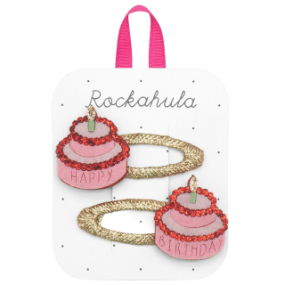 Rockahula Haarclip Goud/Roze/Rood Taart Happy Birthday 2 Stuks