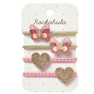 Rockahula Haarelastiekjes Goud/Roze Vlinder & Hart 4 Stuks
