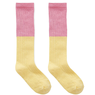 Sproet & Sprout kniesokken in roze en geel met zachte ribstructuur