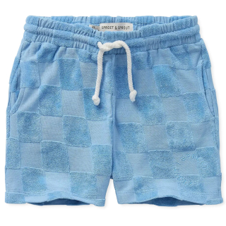 Sproet & Sprout Korte Broek Blauw Blokken Badstof met elastische taille en aantrekkoord