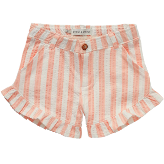Sproet & Sprout korte broek roze crème strepen met ruffle zoom en steekzakken