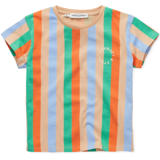 Sproet & Sprout T-shirt Beige/Groen/Blauw Strepen met korte mouwen en ronde hals
