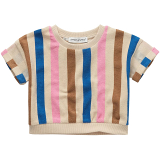 Sproet & Sprout T-shirt met bruine, roze en blauwe strepen van badstof