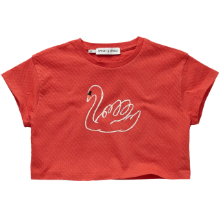 Sproet & Sprout T-shirt rood cropped met zwaanprint voor kinderen