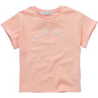 Sproet & Sprout T-shirt Roze Show Pony badstof met geborduurde tekst in zachte roze tint.