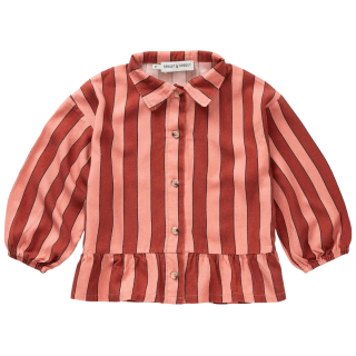 Sproet & Sprout Blouse Gestreept Roze Bruin voor meisjes met knoopsluiting en kraag.
