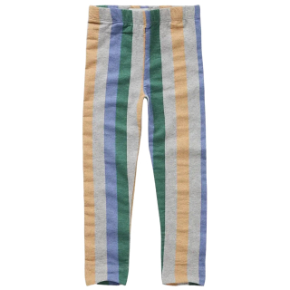 Voorkant van de Sproet & Sprout Legging Gestreept Grijs Blauw Groen met brede verticale strepen in grijs, blauw, groen en beige.