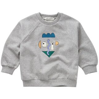 Sproet & Sprout Sweater Self Portrait Grijs met grafische Self Portrait-print op de voorkant van de jongenssweater.
