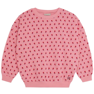 Voorkant van de The Campamento Flowers Pink Sweatshirt met een roze basis en een fijne all-over bloemenprint.