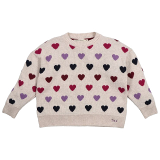 The New Society Gebreide Trui Grijs/Rood/Paars Hartjes