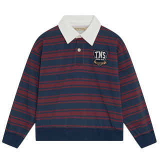 The New Society Glowee Polo Rumba Red Stripe gestreepte longsleeve met kraag voor kinderen