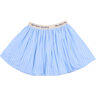 The New Society Rok Blauw Creme Strepen met verticale strepen en elastische tailleband, wijd uitlopend model