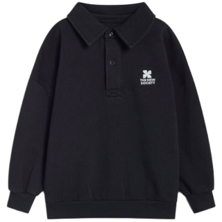 The New Society sweater grijs met kraag forged iron logo polo voorzijde