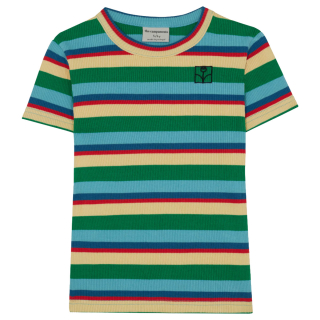 The Campamento T-shirt met groen blauw rood strepen voor kinderen vooraanzicht