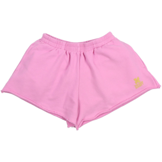 The New Society korte broek roze van zachte sweatstof met elastische tailleband en sportieve zoom, minimalistische pastel short.