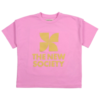 The New Society T-shirt Roze Geel The New Society met gele logo print en ronde hals van zacht katoen