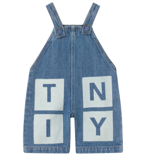Tiny Cottons tuinbroek blauw denim met crème TINY print voor kinderen