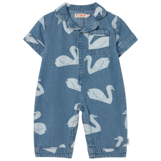 Tiny Cottons Big Swans Baby One-Piece blauw met zwanenprint tuinpak