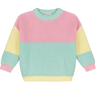 Yuki Sweater Roze Groen Geel Sticky Candy colourblock knit sweater