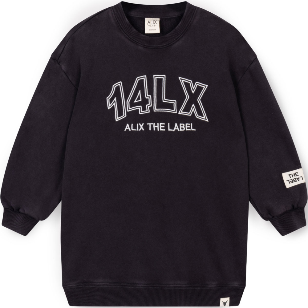 Alix Mini Jurk 14LX The Label grijs met oversized fit en borduursel op de voorkant

