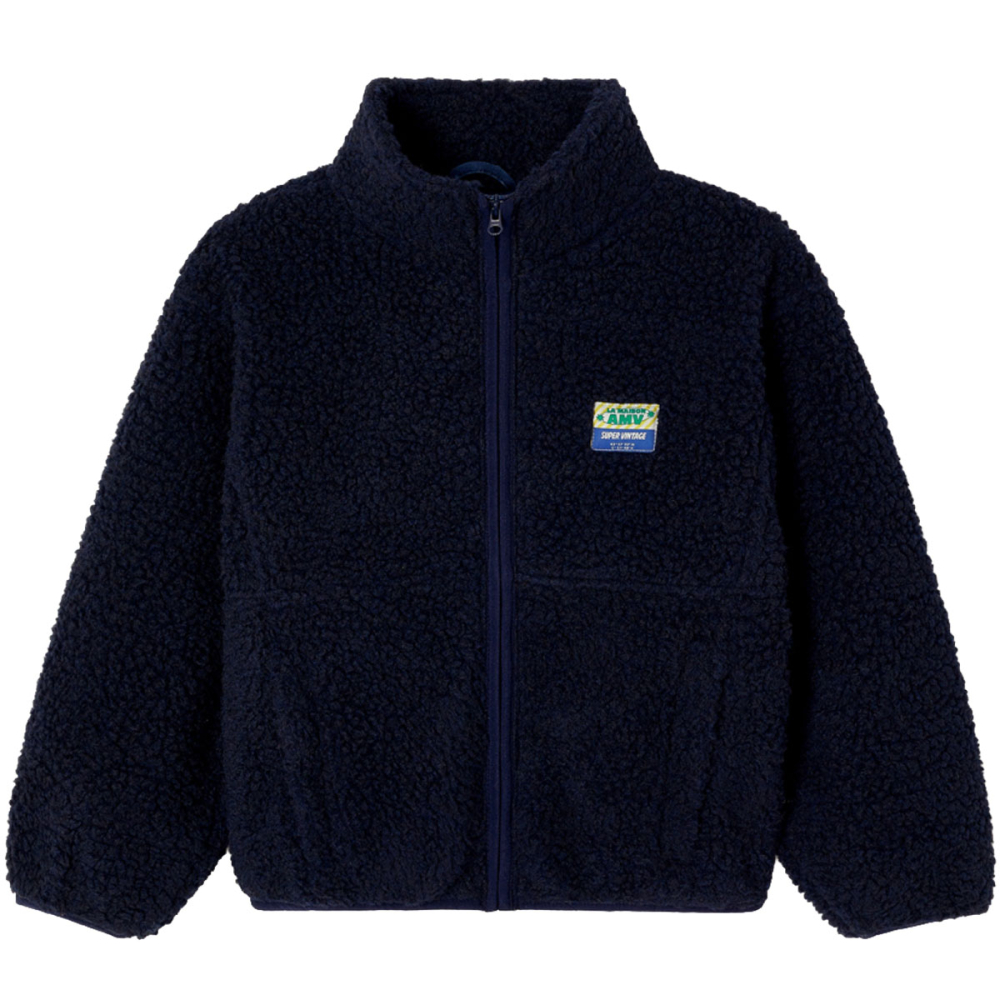 American Vintage Hoktown Teddy Jas Navy KHOK16CH26 vooraanzicht met opstaande kraag en ritssluiting.