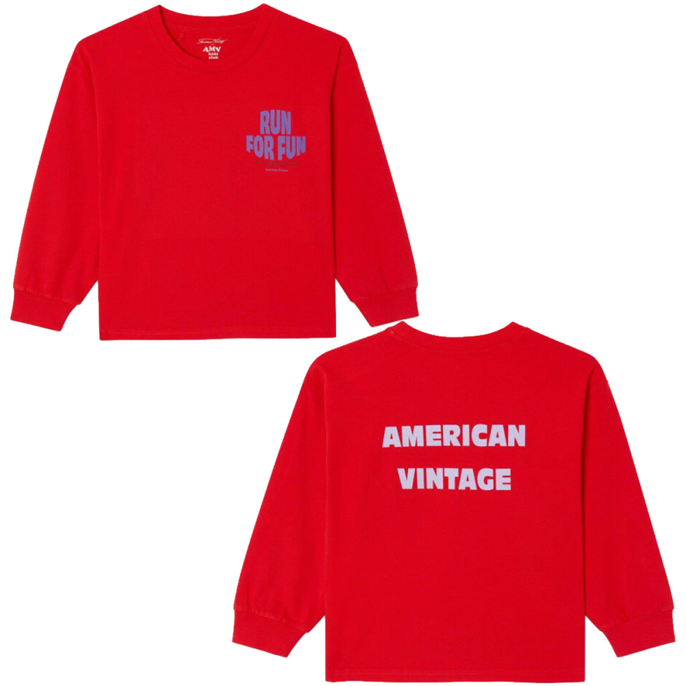 American Vintage Longsleeve Fizvalley Fraise Vintage rood voor meisjes met Run For Fun print en logo op de achterkant