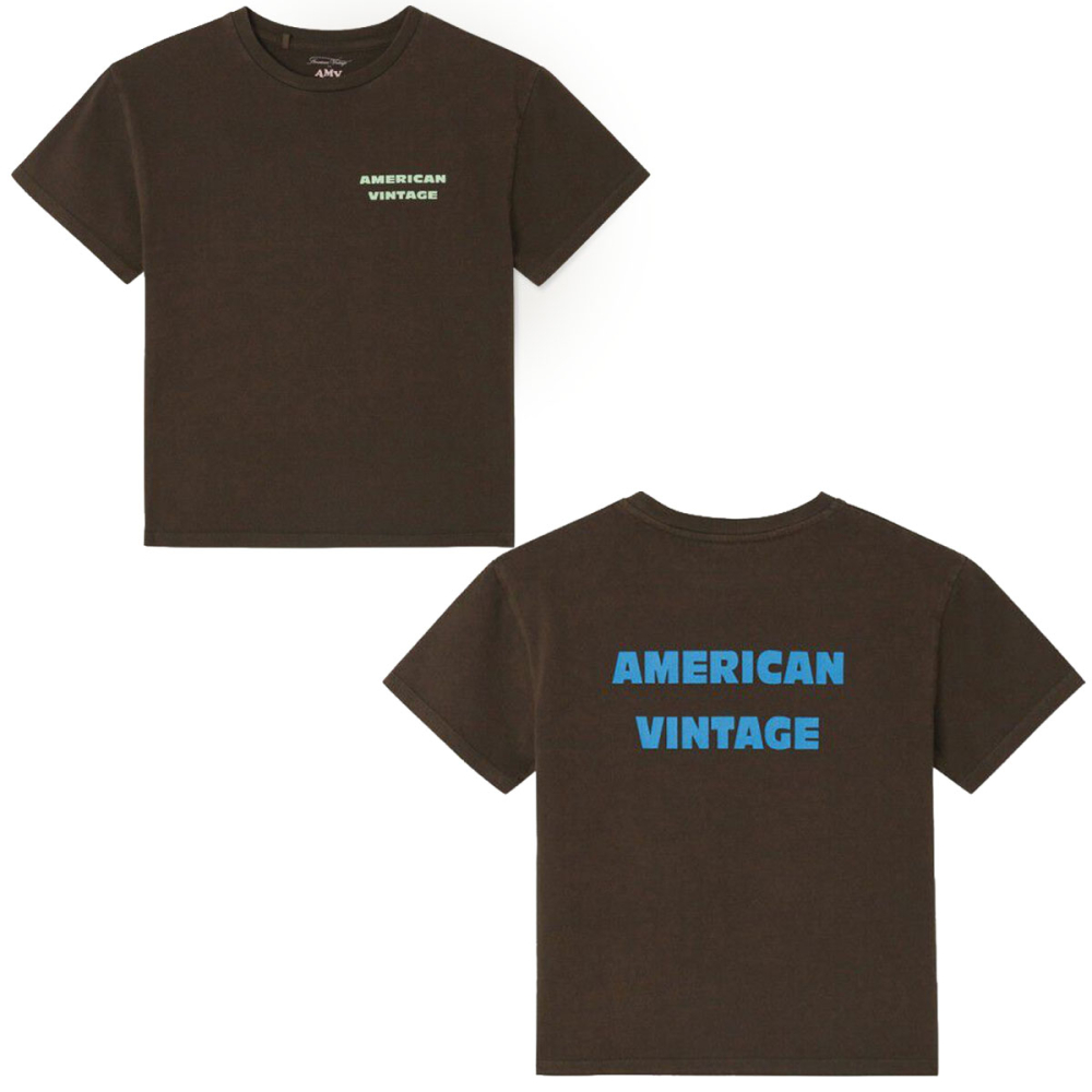American Vintage T-shirt Fizvalley Choco Vintage bruin voor kinderen met voor- en achteraanzicht