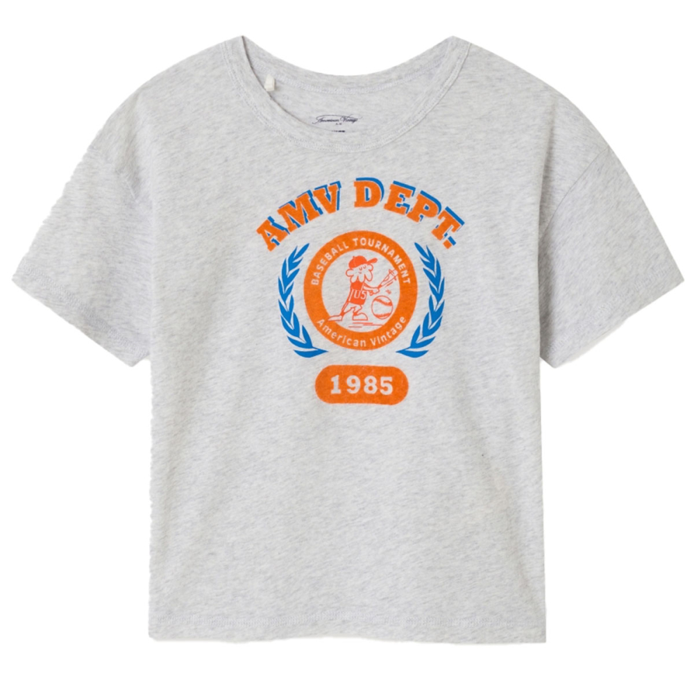 American Vintage T-shirt Grijs/Oranje/Blauw Amv Dept Polar Melange