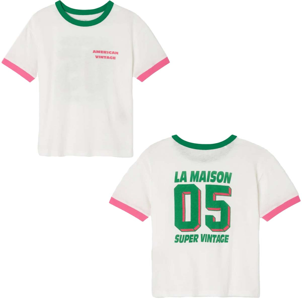 American Vintage T-shirt Wit/Roze/Groen La Maison Super Vintage