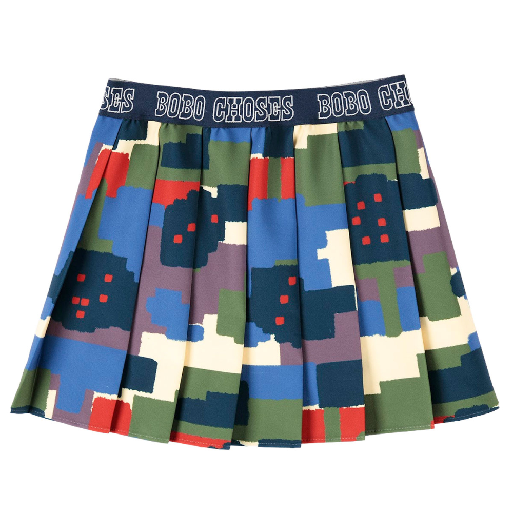 Bobo Choses Plooirok Paint Forest Multicolor met grafische print, plooien en Bobo Choses logo tailleband