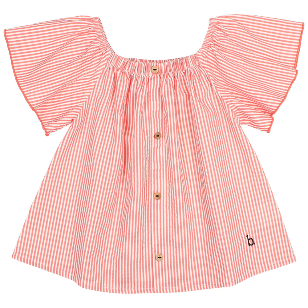 Buho Barcelona blouse roze/creme strepen coral meisjes voorkant