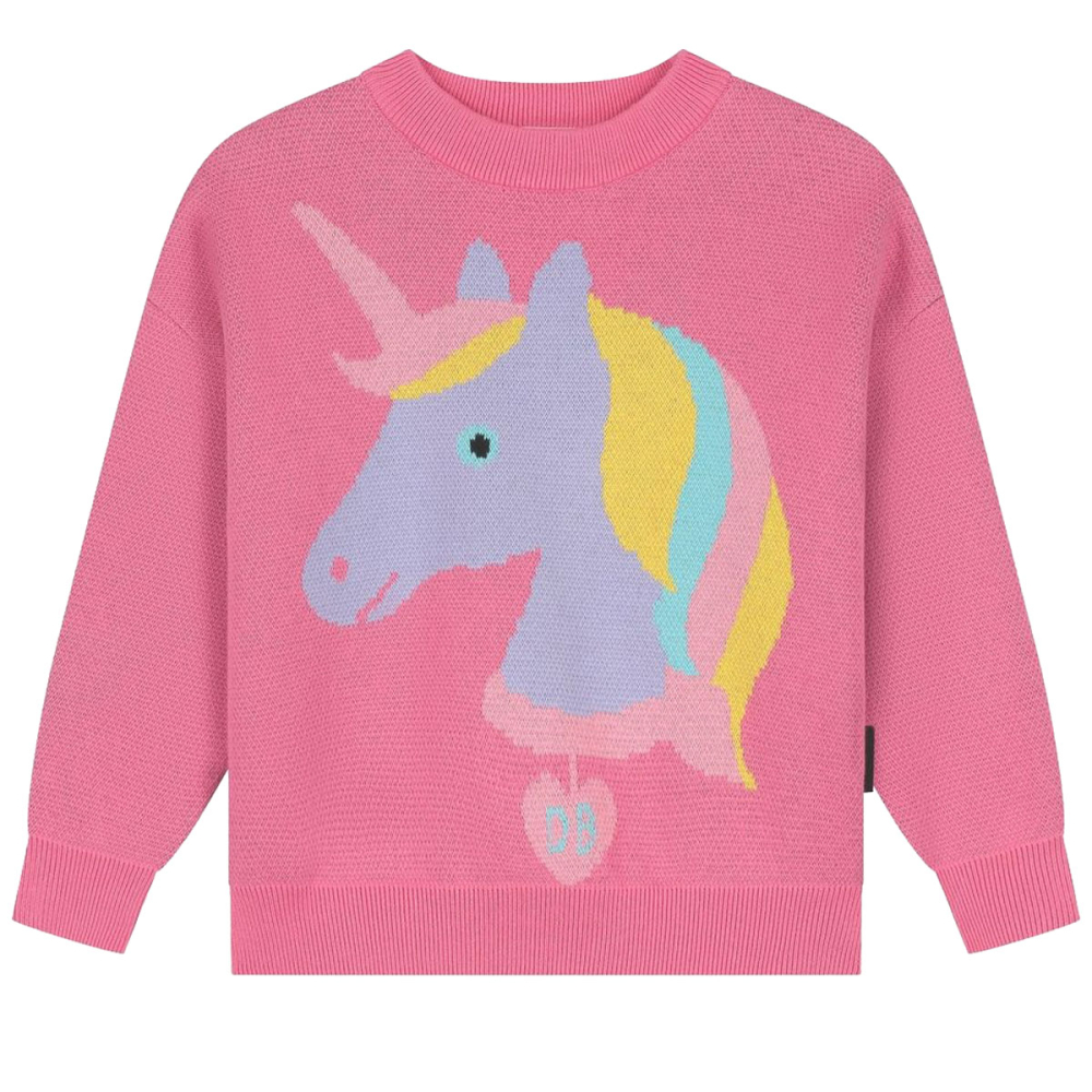 Daily Brat gebreide trui Sparkle Unicorn roze met grote kleurrijke eenhoorn
