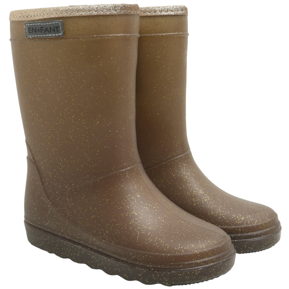 En Fant Thermoboot Glitter Coffee Bean Bruin model 250436 in kleur 2124 Coffee Bean, productfoto van het paar hoge bruine winterlaarzen met gouden glitters.