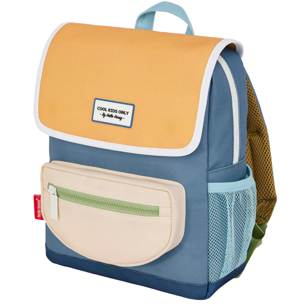 hello hossy rugzak mini sam kinder schooltas voorkant geel blauw
