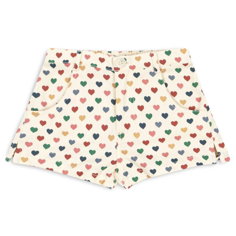 Konges Slojd Korte Broek Creme/Rood/Blauw Hartjes Denim
