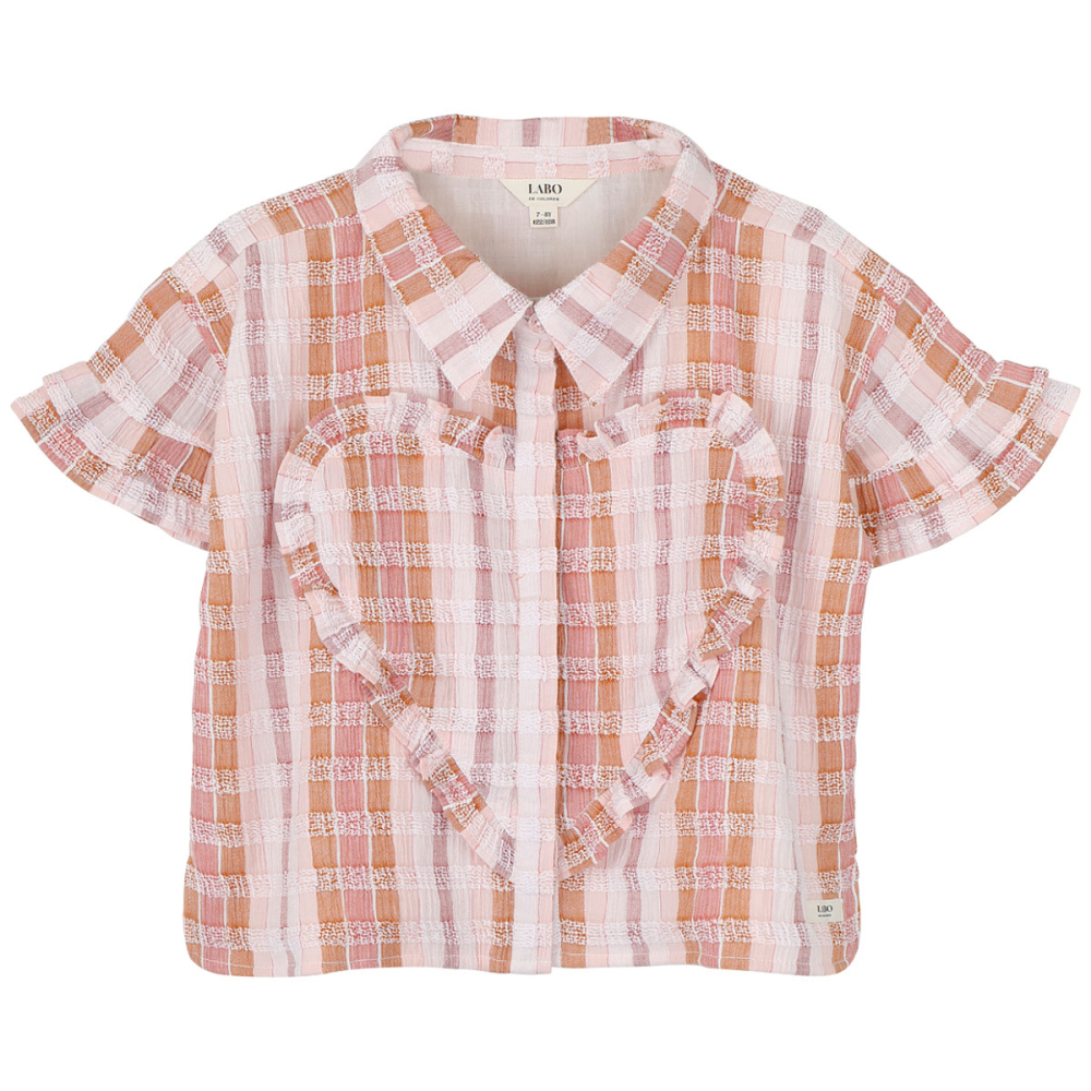 Labo De Colores blouse roze hart Lora blouse shortsleeve pink papaya meisjes zomercollectie Pudilo