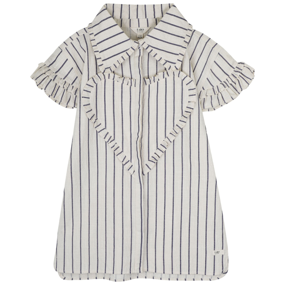 Labo de Colore jurk creme/blauw strepen hart Larah dresses short lavender grey