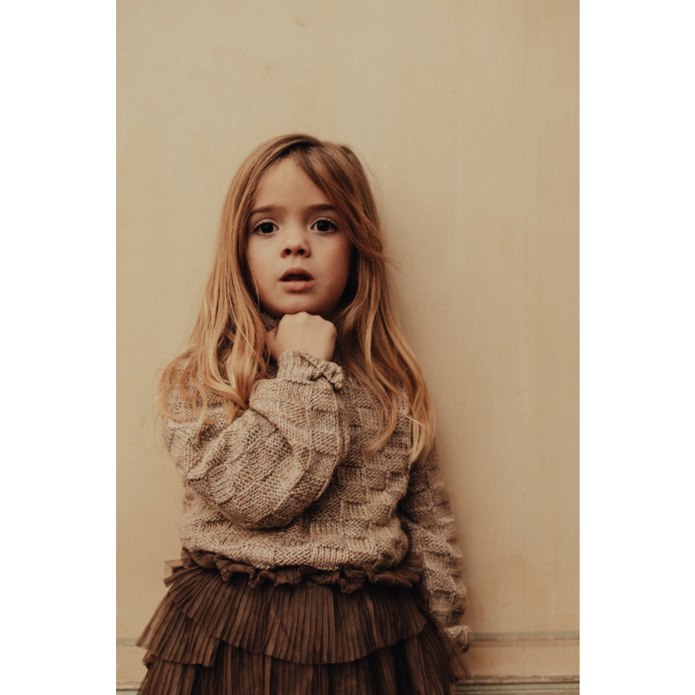 Baje Studio Gebreide Trui Beige Ruffle Kraag Velan Sand Melange Multicolor
