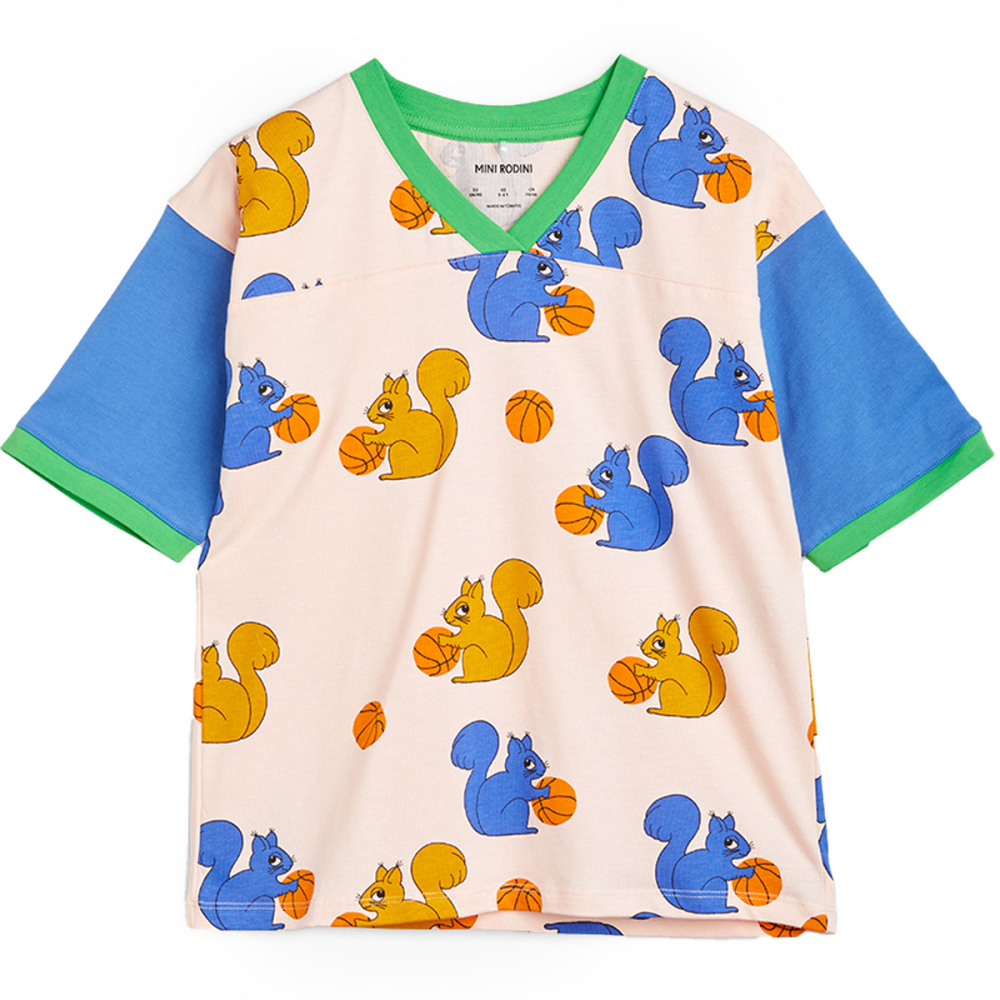 Mini Rodini T-Shirt Roze/Blauw/Groen Eekhoornprint