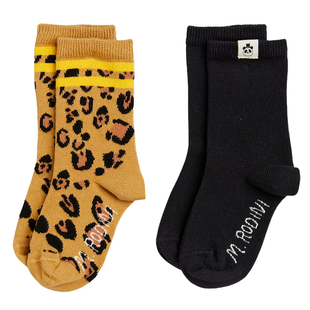 Mini Rodini Sok 2-Pack Zwart/Bruin Panterprint