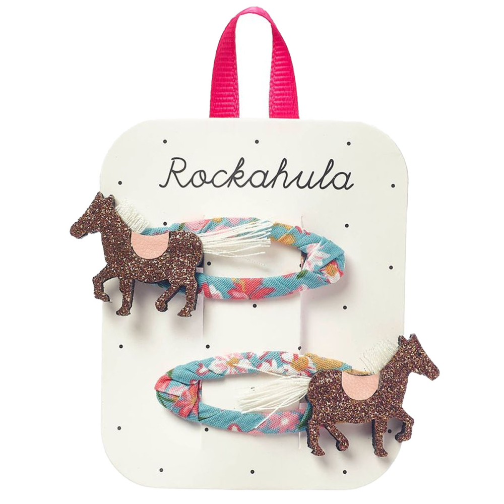 Rockahula Haarclip Blauw/Roze Bloemen Glitter Paard 2 Stuks