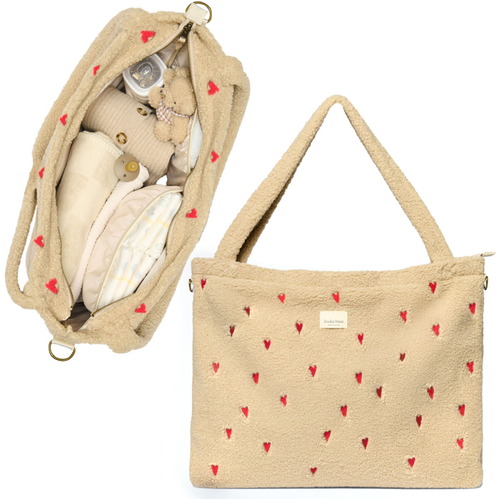 Studio Noos Luiertas Teddy Ecru Hartjes Met Rits