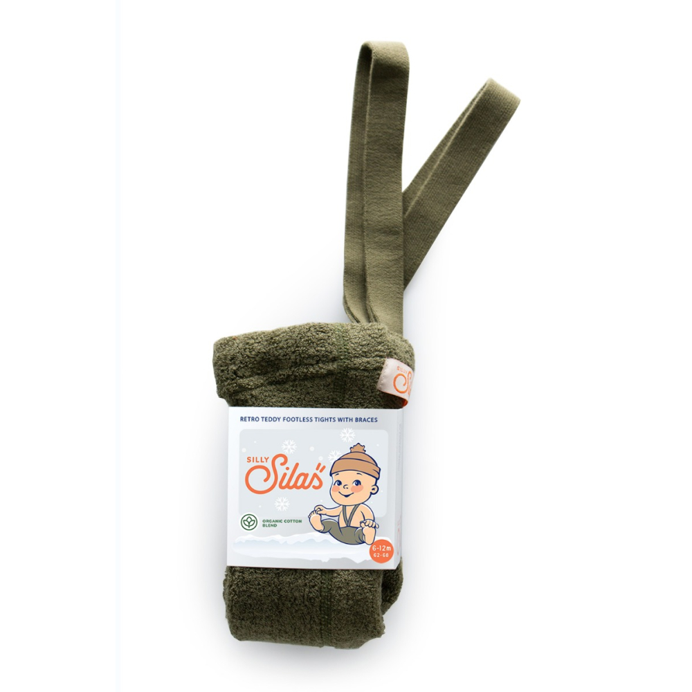 Silly Silas Teddy Warm Footless Tights Olive